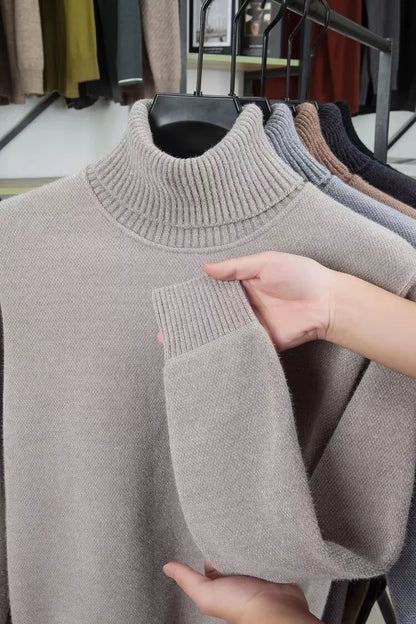 High end brand velvet sweater men's new fashion designer exquisite pony embroidery winter thick warm high neck knitted pullover - ZOOMNSTORE