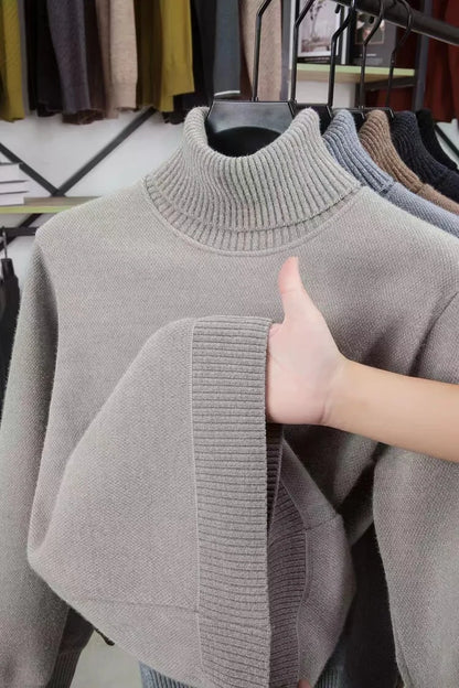 High end brand velvet sweater men's new fashion designer exquisite pony embroidery winter thick warm high neck knitted pullover - ZOOMNSTORE