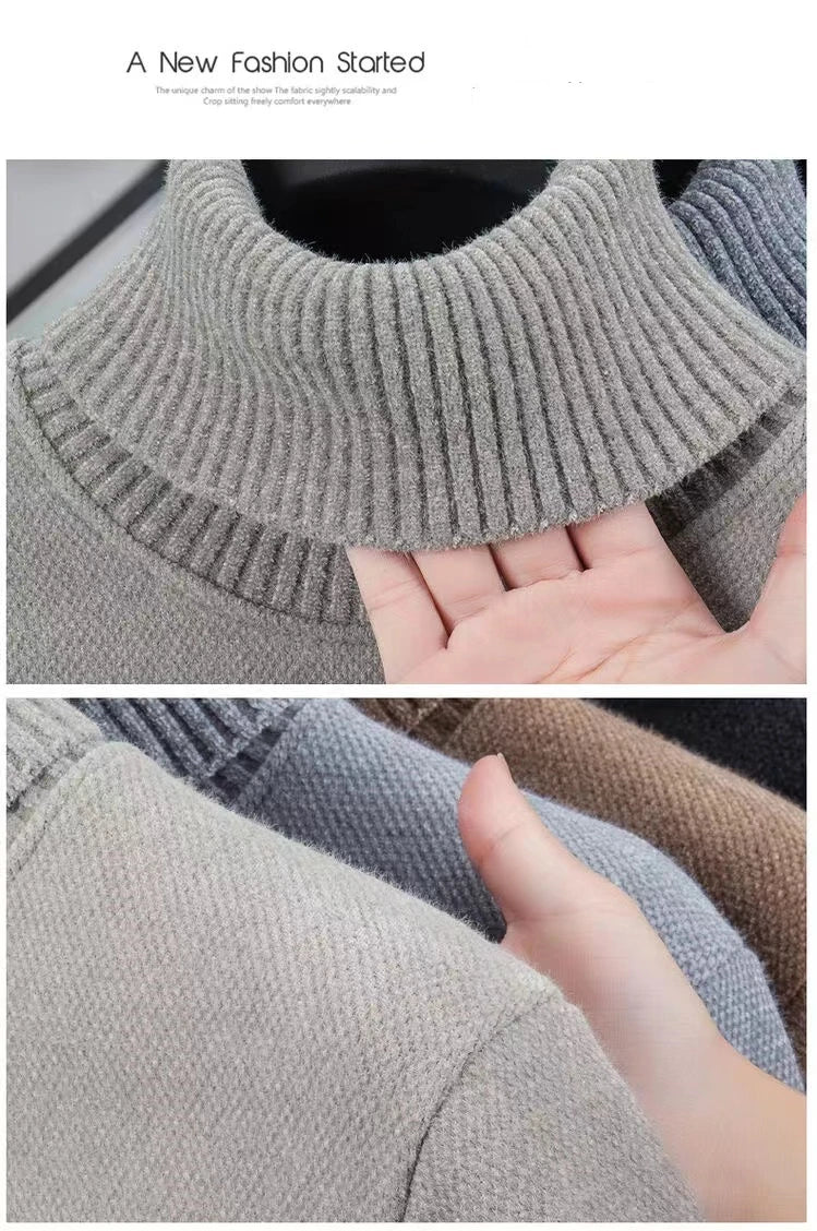 High end brand velvet sweater men's new fashion designer exquisite pony embroidery winter thick warm high neck knitted pullover - ZOOMNSTORE