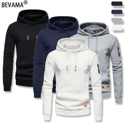 Men's Waffle Hoodie - Casual Warm Pullover With Drawstring Hood & Ribbed Cuffs - ZOOMNSTORE