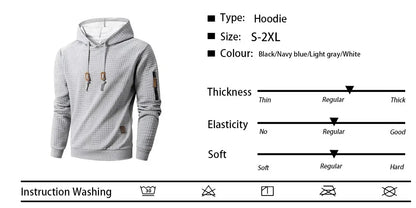 Men's Waffle Hoodie - Casual Warm Pullover With Drawstring Hood & Ribbed Cuffs - ZOOMNSTORE