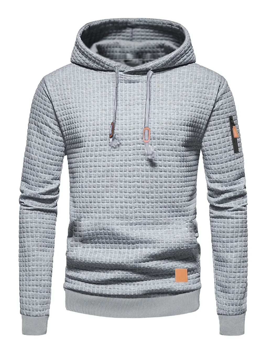 Men's Waffle Hoodie - Casual Warm Pullover With Drawstring Hood & Ribbed Cuffs - ZOOMNSTORE