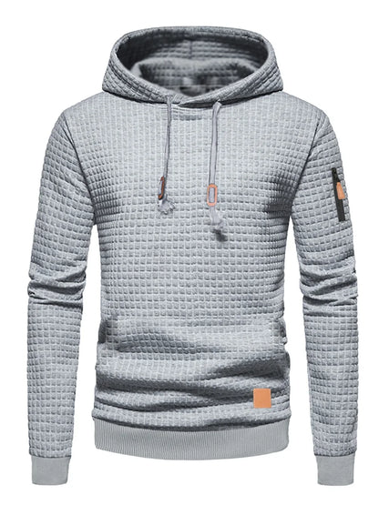 Men's Waffle Hoodie - Casual Warm Pullover With Drawstring Hood & Ribbed Cuffs - ZOOMNSTORE