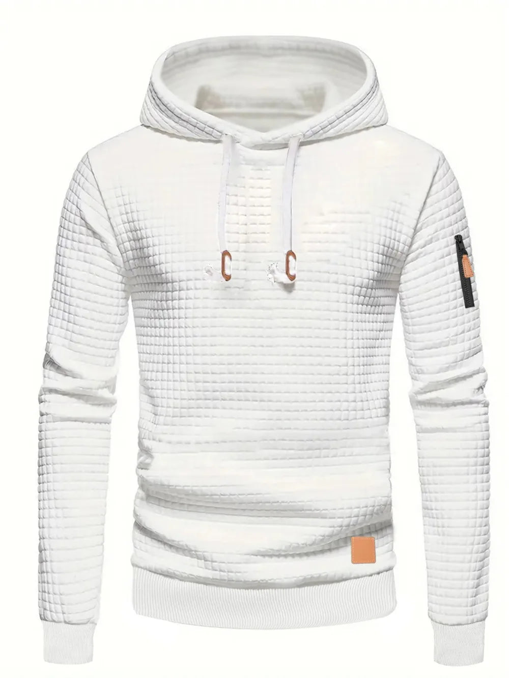 Men's Waffle Hoodie - Casual Warm Pullover With Drawstring Hood & Ribbed Cuffs - ZOOMNSTORE