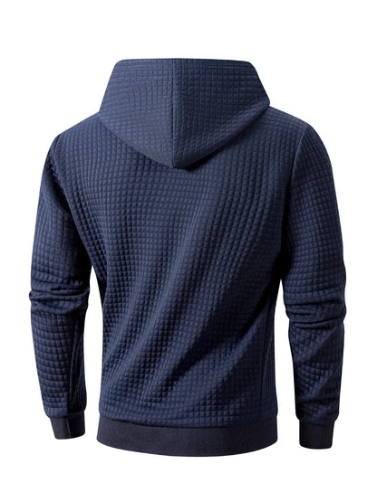 Men's Waffle Hoodie - Casual Warm Pullover With Drawstring Hood & Ribbed Cuffs - ZOOMNSTORE