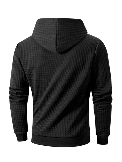Men's Waffle Hoodie - Casual Warm Pullover With Drawstring Hood & Ribbed Cuffs - ZOOMNSTORE