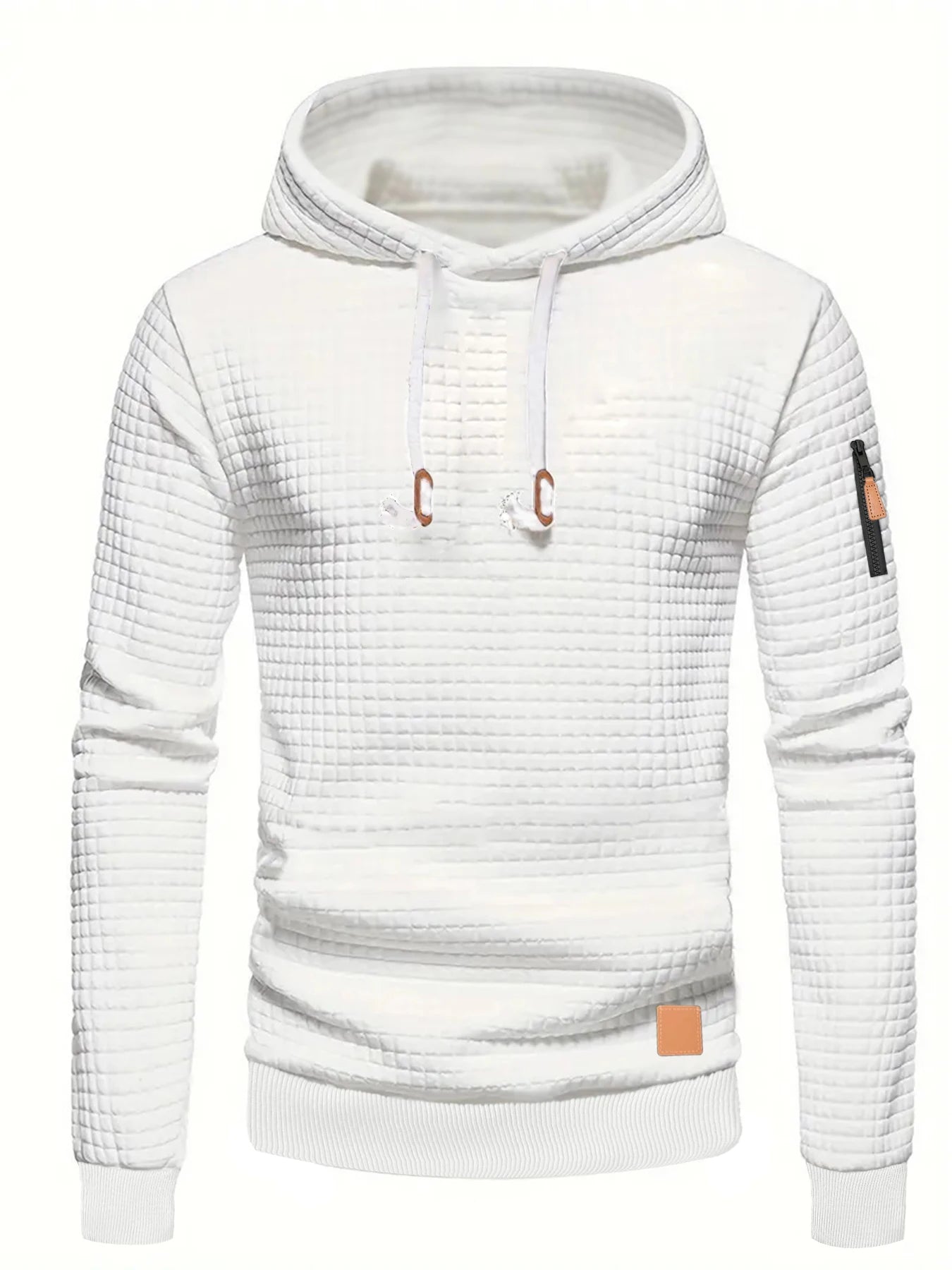 Men's Waffle Hoodie - Casual Warm Pullover With Drawstring Hood & Ribbed Cuffs - ZOOMNSTORE