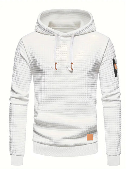 Men's Waffle Hoodie - Casual Warm Pullover With Drawstring Hood & Ribbed Cuffs - ZOOMNSTORE