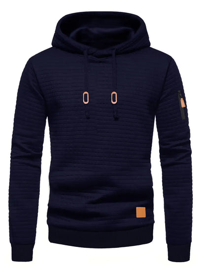 Men's Waffle Hoodie - Casual Warm Pullover With Drawstring Hood & Ribbed Cuffs - ZOOMNSTORE