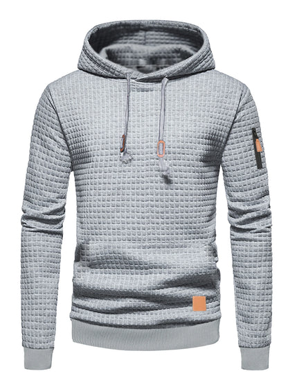 Men's Waffle Hoodie - Casual Warm Pullover With Drawstring Hood & Ribbed Cuffs - ZOOMNSTORE
