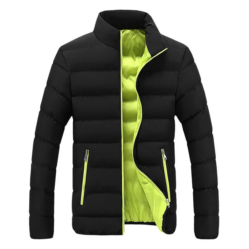 Mens Black Warm Cotton Padded Jacket - Casual Autumn Winter Coat - ZOOMNSTORE
