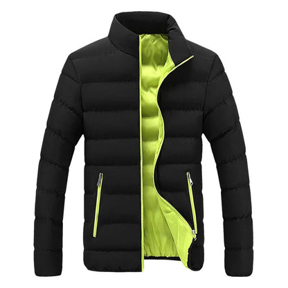 Mens Black Warm Cotton Padded Jacket - Casual Autumn Winter Coat - ZOOMNSTORE