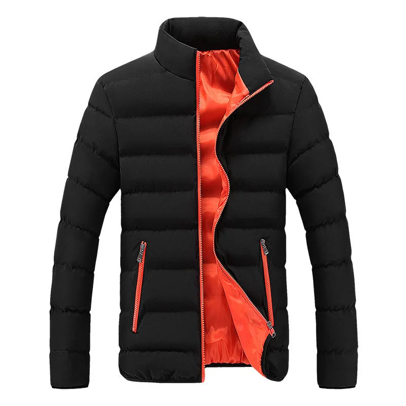 Mens Black Warm Cotton Padded Jacket - Casual Autumn Winter Coat - ZOOMNSTORE
