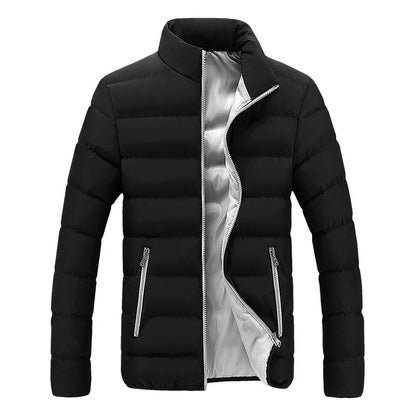 Mens Black Warm Cotton Padded Jacket - Casual Autumn Winter Coat - ZOOMNSTORE