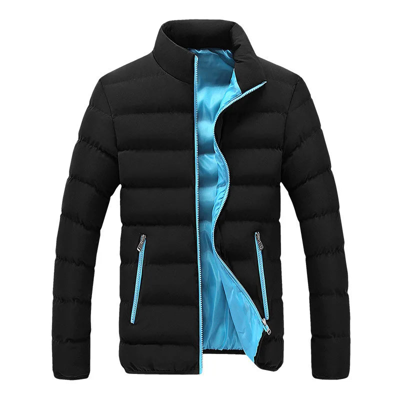 Mens Black Warm Cotton Padded Jacket - Casual Autumn Winter Coat - ZOOMNSTORE