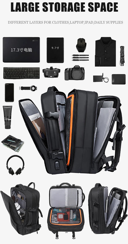 Waterproof Expandable Mens Laptop Backpack - 173 Large Capacity Travel Bag - ZOOMNSTORE