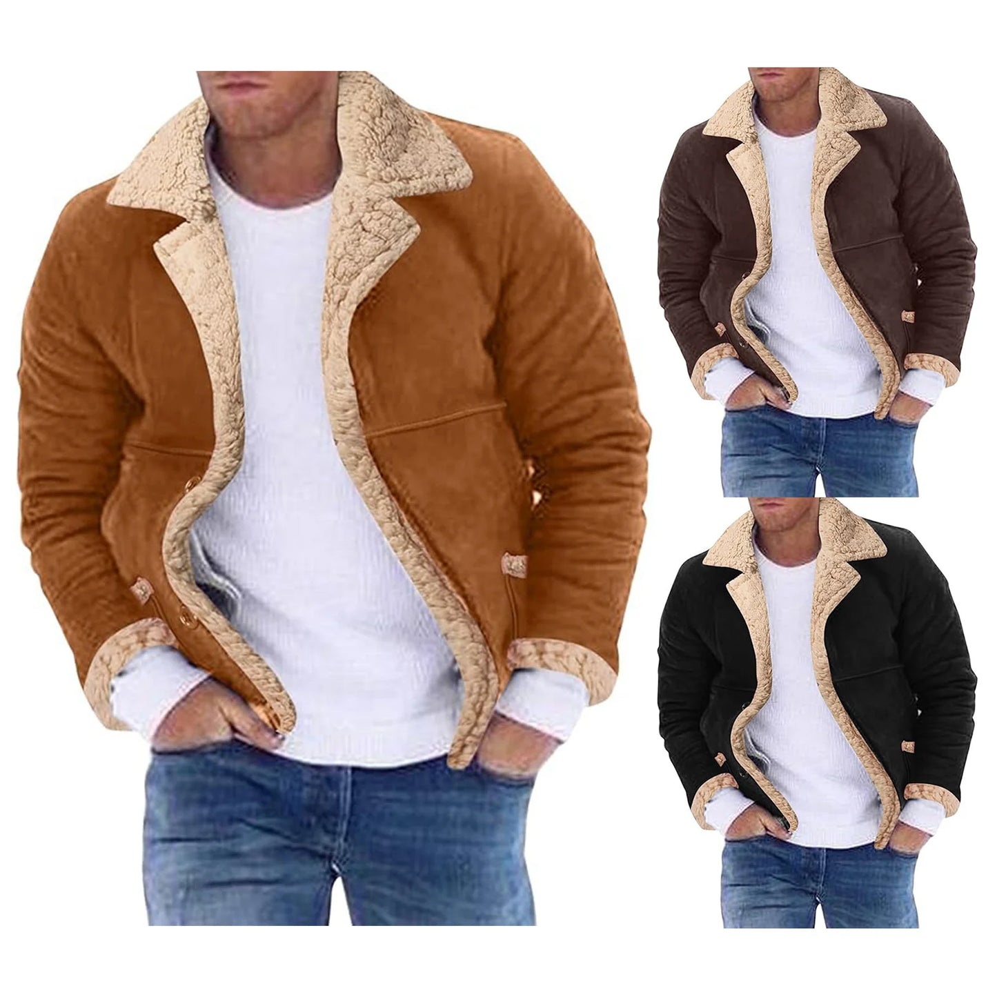 Men's Winter Fleece Jacket - Thick Button Down, Cozy Casual Coat With Turn Down Collar - ZOOMNSTORE