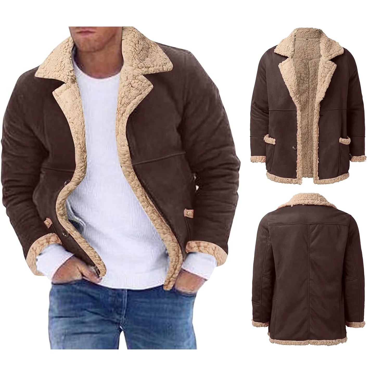 Men's Winter Fleece Jacket - Thick Button Down, Cozy Casual Coat With Turn Down Collar - ZOOMNSTORE