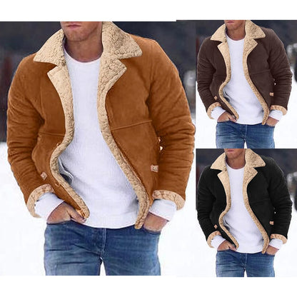 Men's Winter Fleece Jacket - Thick Button Down, Cozy Casual Coat With Turn Down Collar - ZOOMNSTORE