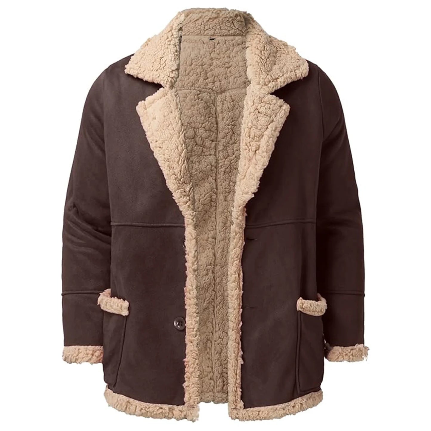 Men's Winter Fleece Jacket - Thick Button Down, Cozy Casual Coat With Turn Down Collar - ZOOMNSTORE