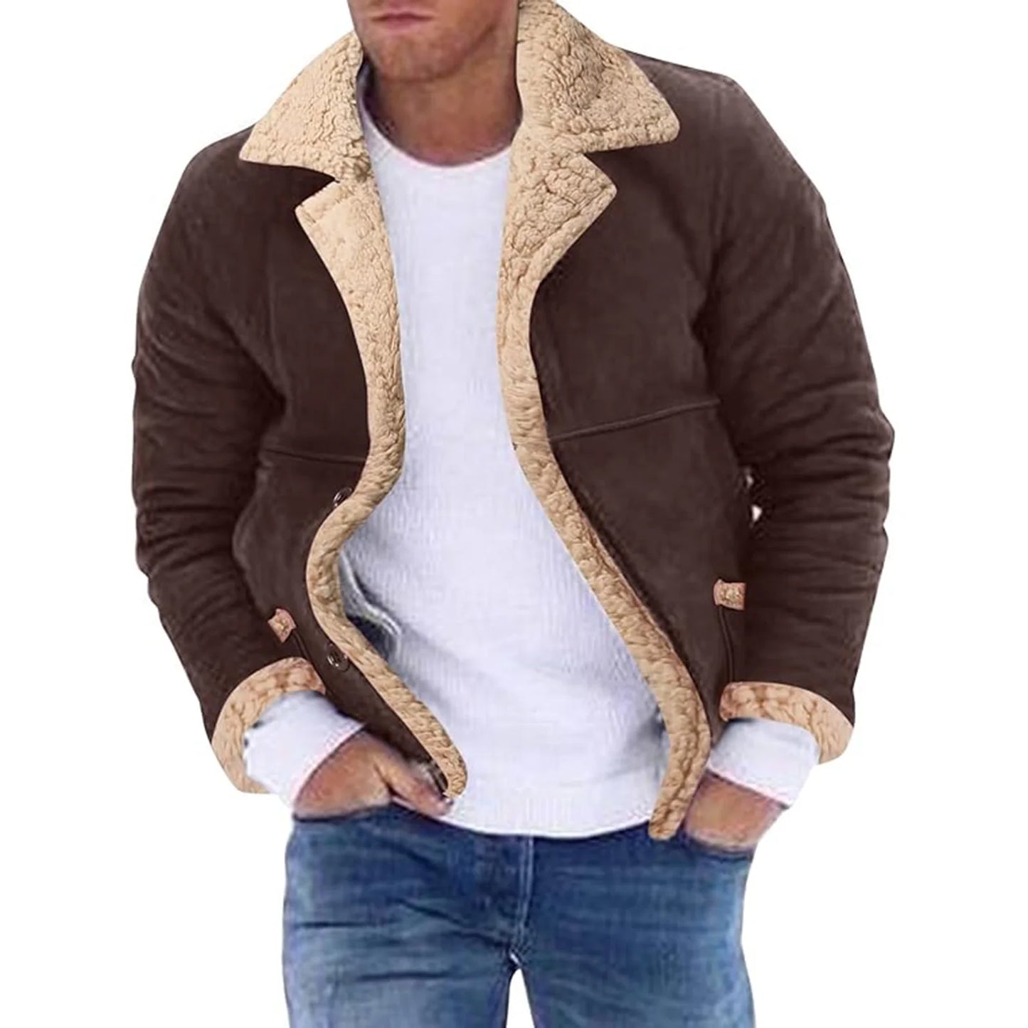 Men's Winter Fleece Jacket - Thick Button Down, Cozy Casual Coat With Turn Down Collar - ZOOMNSTORE