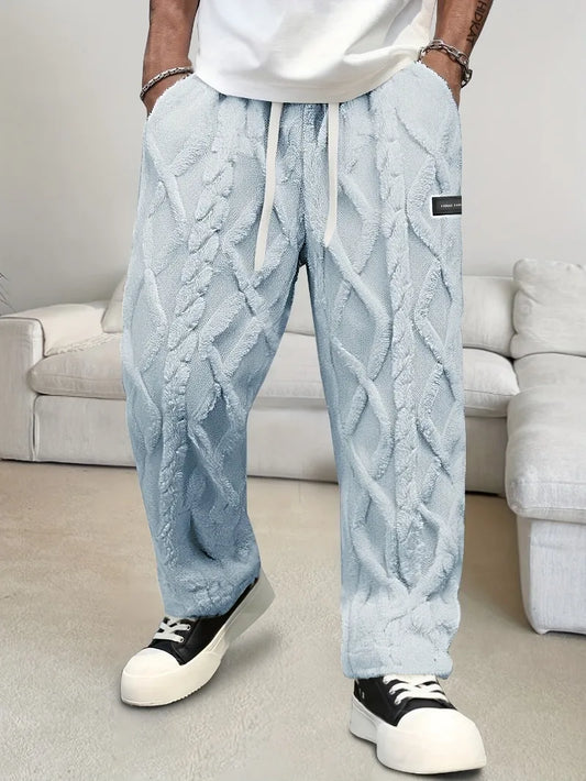 Men's Winter Fleece Pants - Lightweight Drawstring Mid Waist Cozy Outdoor Trousers - ZOOMNSTORE