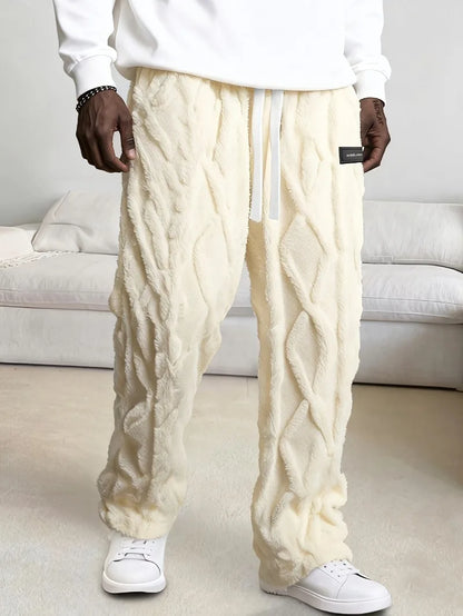 Men's Winter Fleece Pants - Lightweight Drawstring Mid Waist Cozy Outdoor Trousers - ZOOMNSTORE