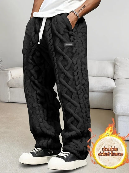 Men's Winter Fleece Pants - Lightweight Drawstring Mid Waist Cozy Outdoor Trousers - ZOOMNSTORE