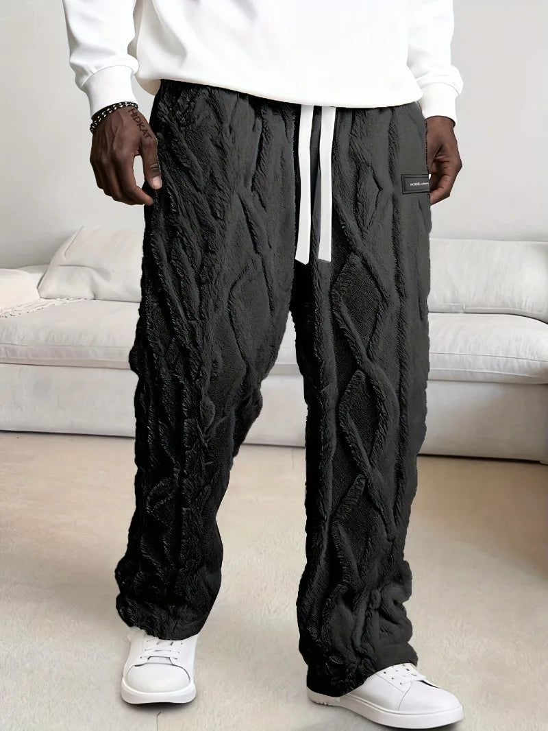 Men's Winter Fleece Pants - Lightweight Drawstring Mid Waist Cozy Outdoor Trousers - ZOOMNSTORE