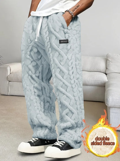 Men's Winter Fleece Pants - Lightweight Drawstring Mid Waist Cozy Outdoor Trousers - ZOOMNSTORE