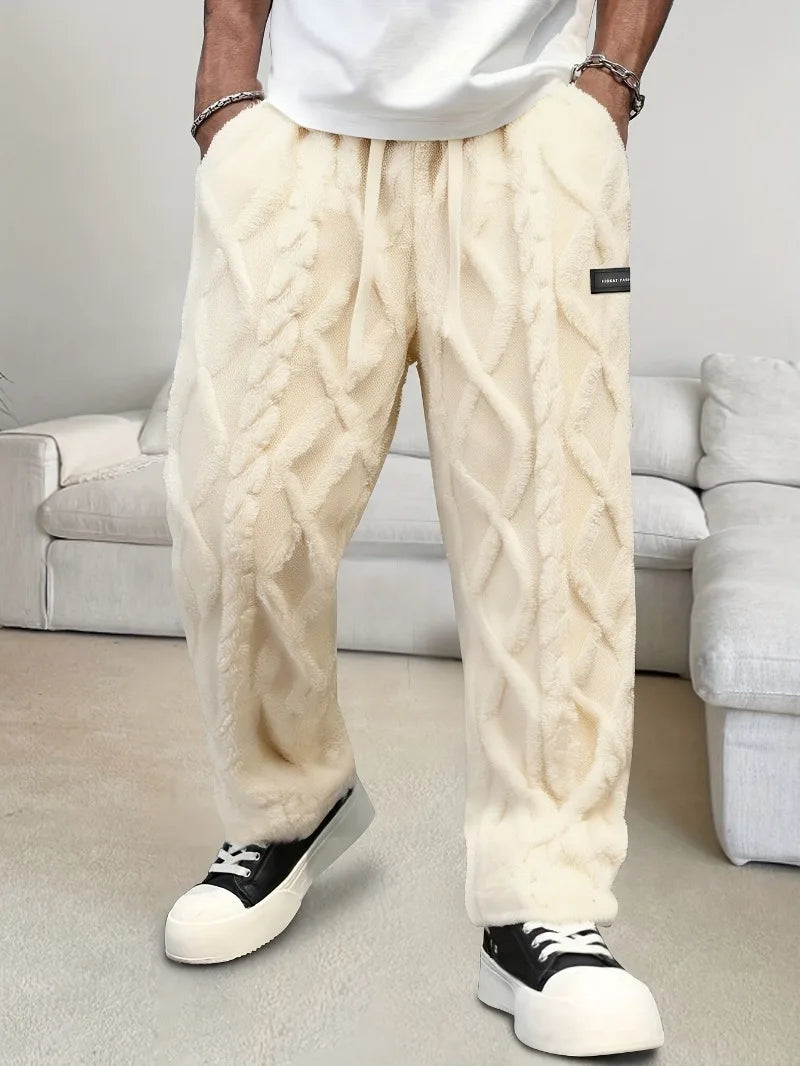 Men's Winter Fleece Pants - Lightweight Drawstring Mid Waist Cozy Outdoor Trousers - ZOOMNSTORE