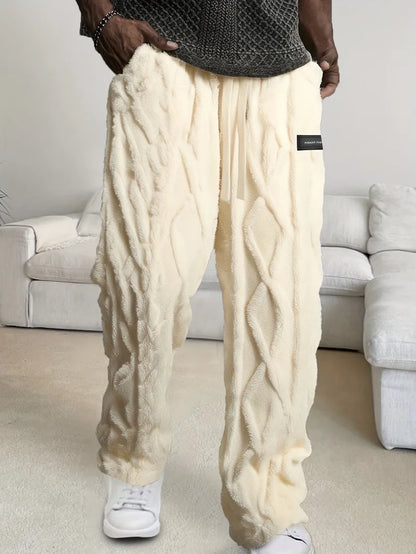 Men's Winter Fleece Pants - Lightweight Drawstring Mid Waist Cozy Outdoor Trousers - ZOOMNSTORE