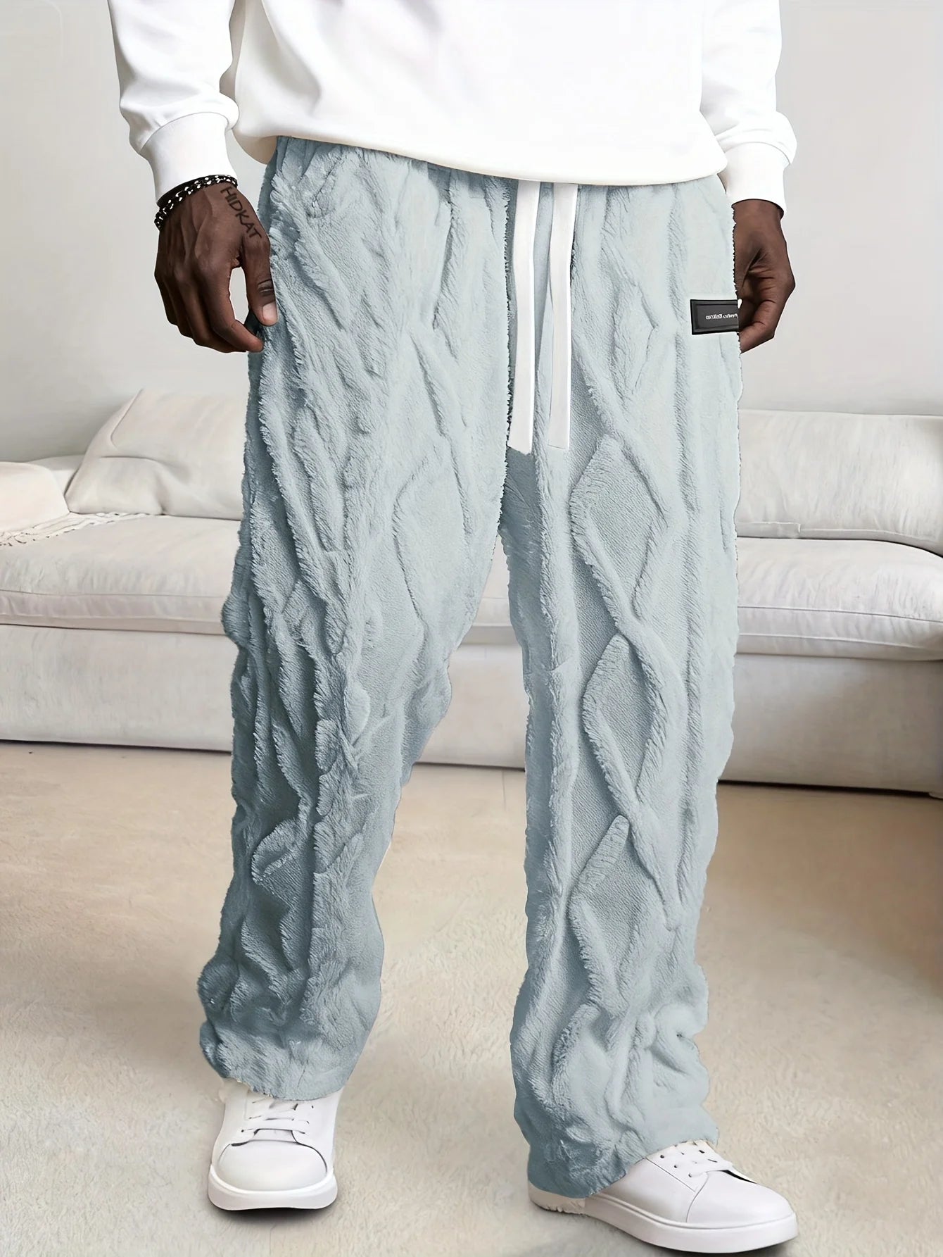 Men's Winter Fleece Pants - Lightweight Drawstring Mid Waist Cozy Outdoor Trousers - ZOOMNSTORE