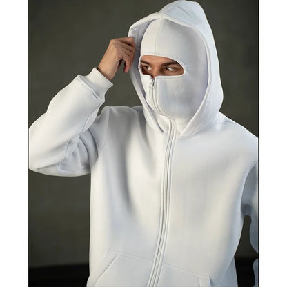 Men's Winter Hoodie - Windproof Jacket With Double Hat Mask & Zipper Sportswear - ZOOMNSTORE
