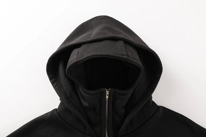 Men's Winter Hoodie - Windproof Jacket With Double Hat Mask & Zipper Sportswear - ZOOMNSTORE