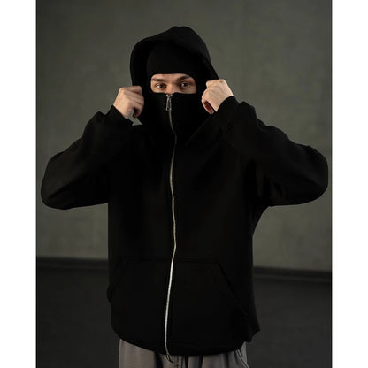 Men's Winter Hoodie - Windproof Jacket With Double Hat Mask & Zipper Sportswear - ZOOMNSTORE