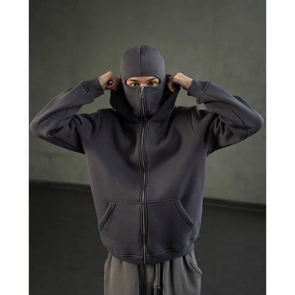 Men's Winter Hoodie - Windproof Jacket With Double Hat Mask & Zipper Sportswear - ZOOMNSTORE