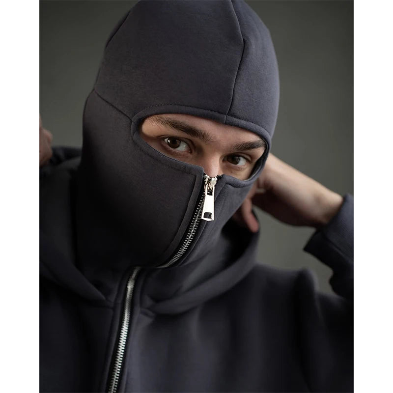 Men's Winter Hoodie - Windproof Jacket With Double Hat Mask & Zipper Sportswear - ZOOMNSTORE