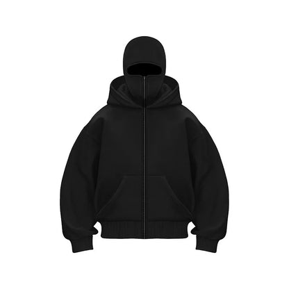 Men's Winter Hoodie - Windproof Jacket With Double Hat Mask & Zipper Sportswear - ZOOMNSTORE