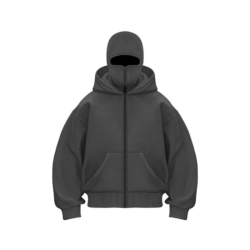 Men's Winter Hoodie - Windproof Jacket With Double Hat Mask & Zipper Sportswear - ZOOMNSTORE