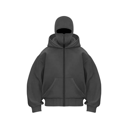 Men's Winter Hoodie - Windproof Jacket With Double Hat Mask & Zipper Sportswear - ZOOMNSTORE