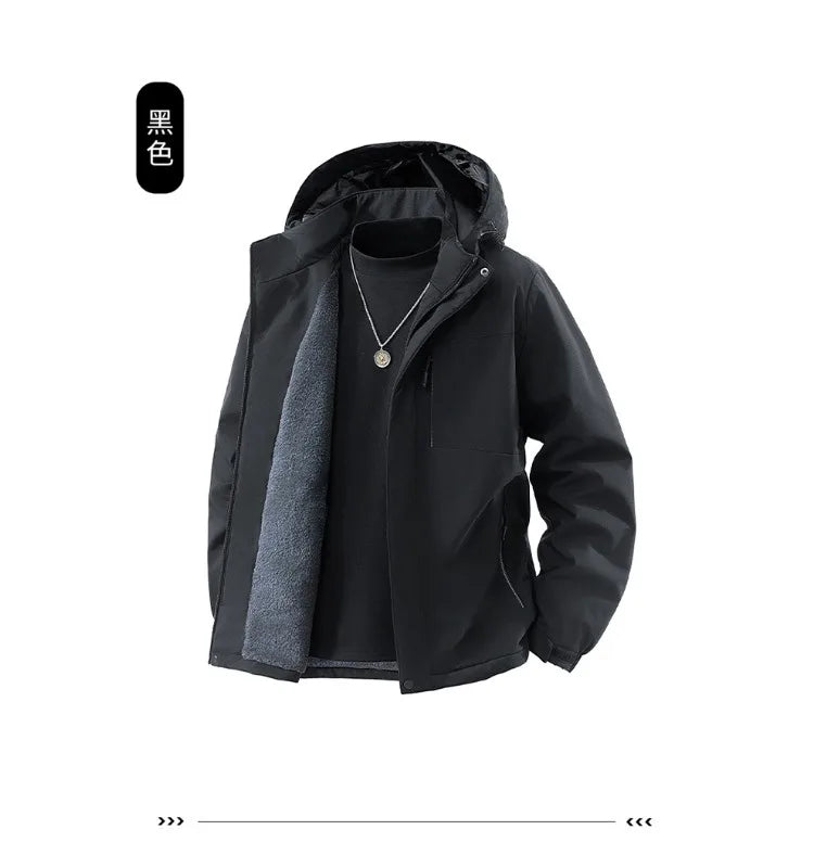 Men's Winter Jacket - Casual Autumn Jackets With Thick Velvet, Zipper Closure & Hooded Design - ZOOMNSTORE