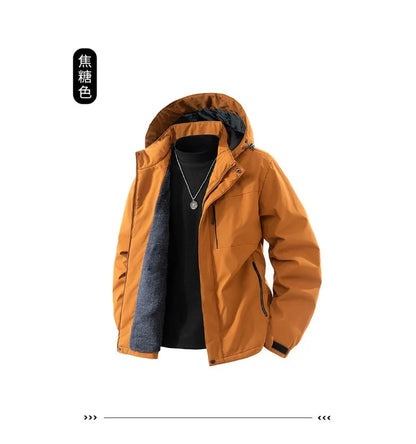 Men's Winter Jacket - Casual Autumn Jackets With Thick Velvet, Zipper Closure & Hooded Design - ZOOMNSTORE
