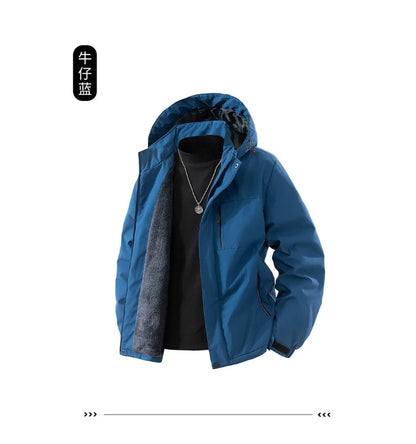 Men's Winter Jacket - Casual Autumn Jackets With Thick Velvet, Zipper Closure & Hooded Design - ZOOMNSTORE