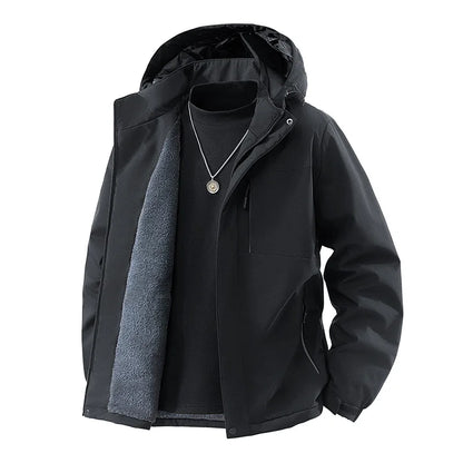 Men's Winter Jacket - Casual Autumn Jackets With Thick Velvet, Zipper Closure & Hooded Design - ZOOMNSTORE