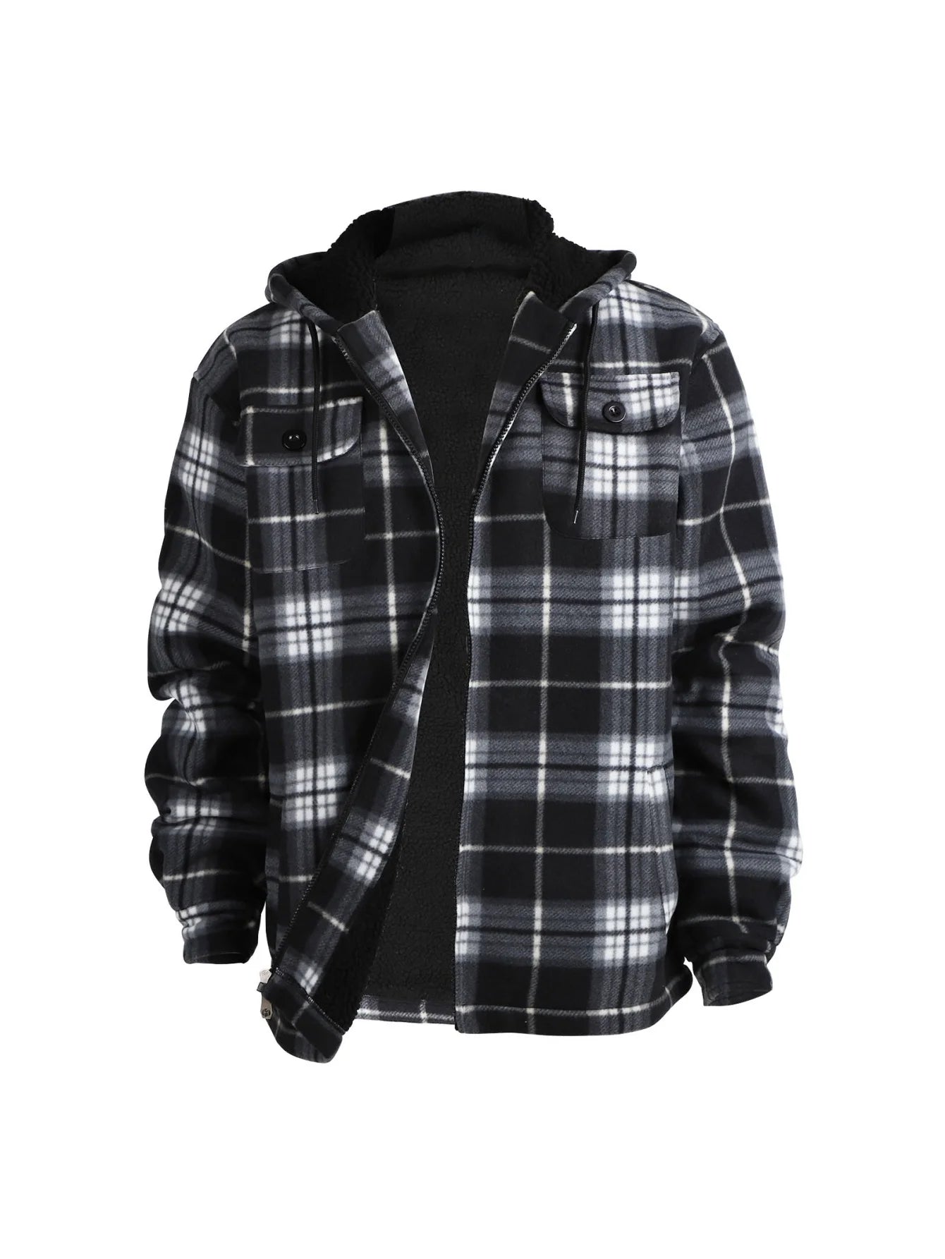 Men's Winter Jacket - Casual Hooded Plaid Coat With Zipper Closure & Windproof Warm Outerwear - ZOOMNSTORE