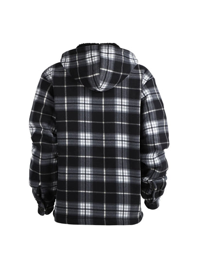 Men's Winter Jacket - Casual Hooded Plaid Coat With Zipper Closure & Windproof Warm Outerwear - ZOOMNSTORE