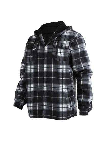 Men's Winter Jacket - Casual Hooded Plaid Coat With Zipper Closure & Windproof Warm Outerwear - ZOOMNSTORE