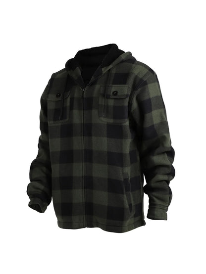 Men's Winter Jacket - Casual Hooded Plaid Coat With Zipper Closure & Windproof Warm Outerwear - ZOOMNSTORE