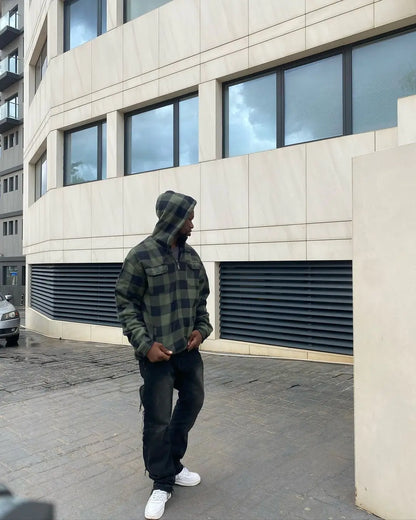 Men's Winter Jacket - Casual Hooded Plaid Coat With Zipper Closure & Windproof Warm Outerwear - ZOOMNSTORE